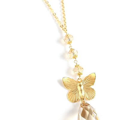 Collar largo de mariposa con cristales Golden Shadow