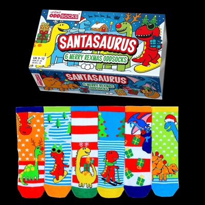 SANTASAURUS | 6 Odd Socks Kids Gift Box - United Oddsocks| UK 9-12, EUR 27-30