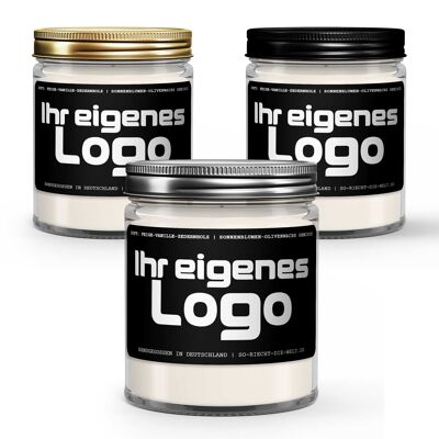 Duftkerzen in weiß mit eigenem Logo