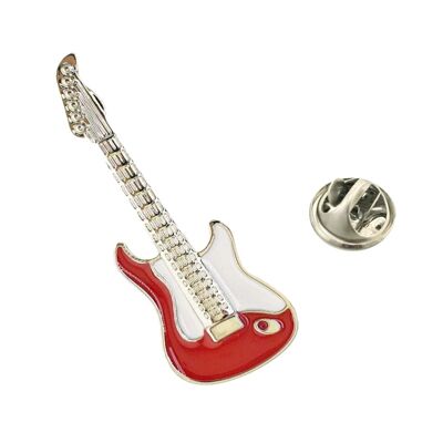 Pin de solapa de chaqueta de guitarra - rojo y blanco