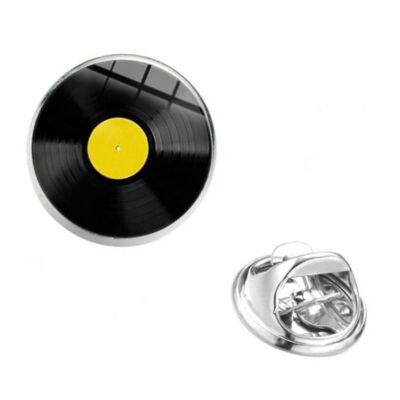 Pin de solapa con disco de vinilo, amarillo y negro