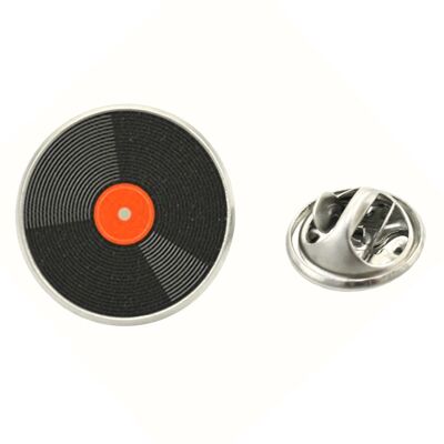 Vinyl Disc Lapel Pin - Orange and Black