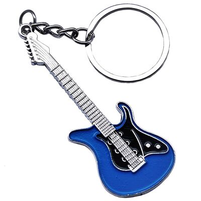 Gitarren-Schlüsselanhänger - Blau, Schwarz und Silber