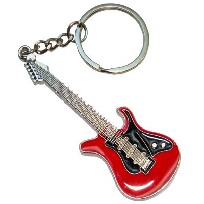 Gitarren-Schlüsselanhänger - Rot, Schwarz und Silber