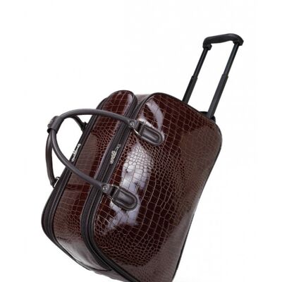 Bolso de mano de viaje unisex de cuero de PU patentado Bolso de equipaje de 3 compartimentos con ruedas Bolso de vacaciones de PU de charol -Holdall-108-S rojo