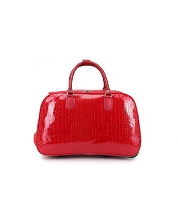 Sac de voyage unisexe en cuir PU verni Trolley 3 compartiments avec roulettes Sac de vacances en PU verni -Holdall-108-S rouge 10