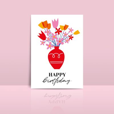 Florero de flores tarjeta de cumpleaños