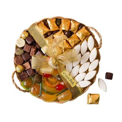 Piatto quattro Calissons, frutta candita, cioccolatini e castagne candite ⌀25cm - 850g