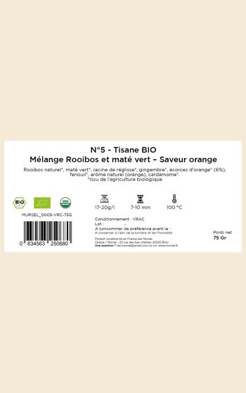 N°5 - Tisane BIO – Mélange Rooibos et maté vert – Saveur orange - 75gr 4