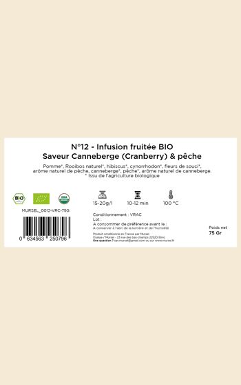 N°12 - Infusion fruitée BIO – Saveur Canneberge Cranberry & pêche - 75gr 4