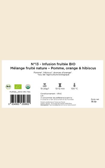 N°13 - Infusion fruitée BIO – Mélange fruité nature – Pomme, orange & hibiscus - 75gr 4
