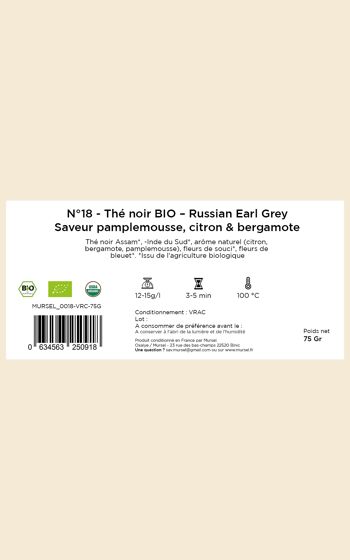 N°18 - Thé noir BIO – Russian Earl Grey – Saveur pamplemousse, citron & bergamote - 75gr 4