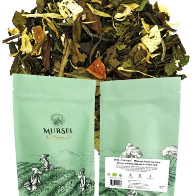 N°22 - Tè bianco BIOLOGICO – Miscela fruttata esotica – Aroma mango, papaya e lime - 75gr