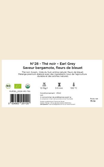 N°28 - Thé noir BIO – Earl Grey – Saveur bergamote, fleurs de bleuet - 75gr 4