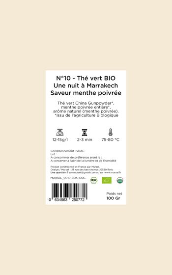 N°10 - Thé vert BIO – Une nuit à Marrakech – Saveur menthe poivrée - 100gr 4