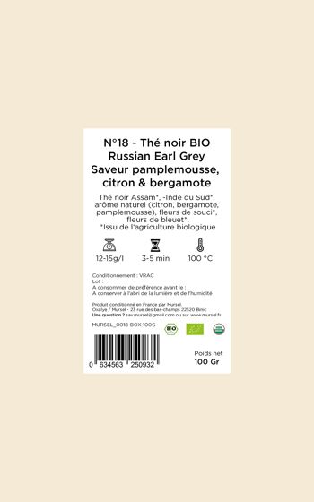 N°18 - Thé noir BIO – Russian Earl Grey – Saveur pamplemousse, citron & bergamote - 100gr 4