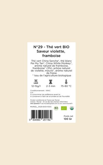 N°29 - Thé vert BIO – Saveur violette, framboise - 100gr 4