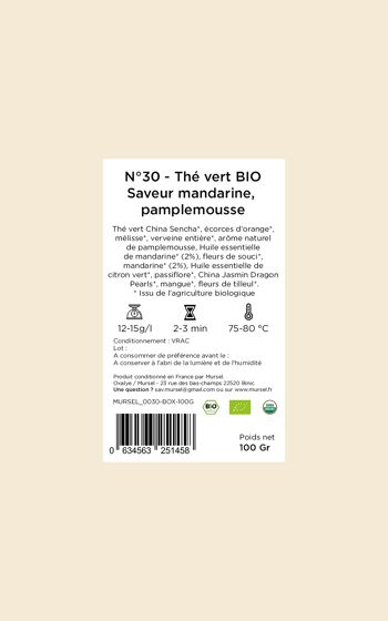 N°30 - Thé vert BIO – Saveur mandarine, pamplemousse - 100gr 4