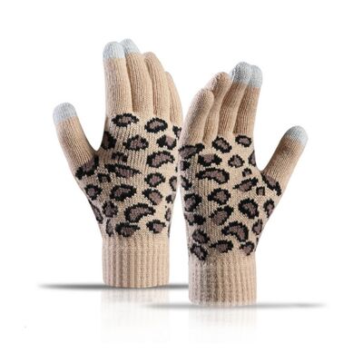 knitted gloves | winter | ladies | leopard print | touch screen | christmas