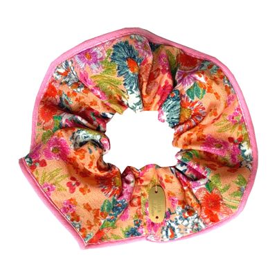 Coral floral print scrunchie
