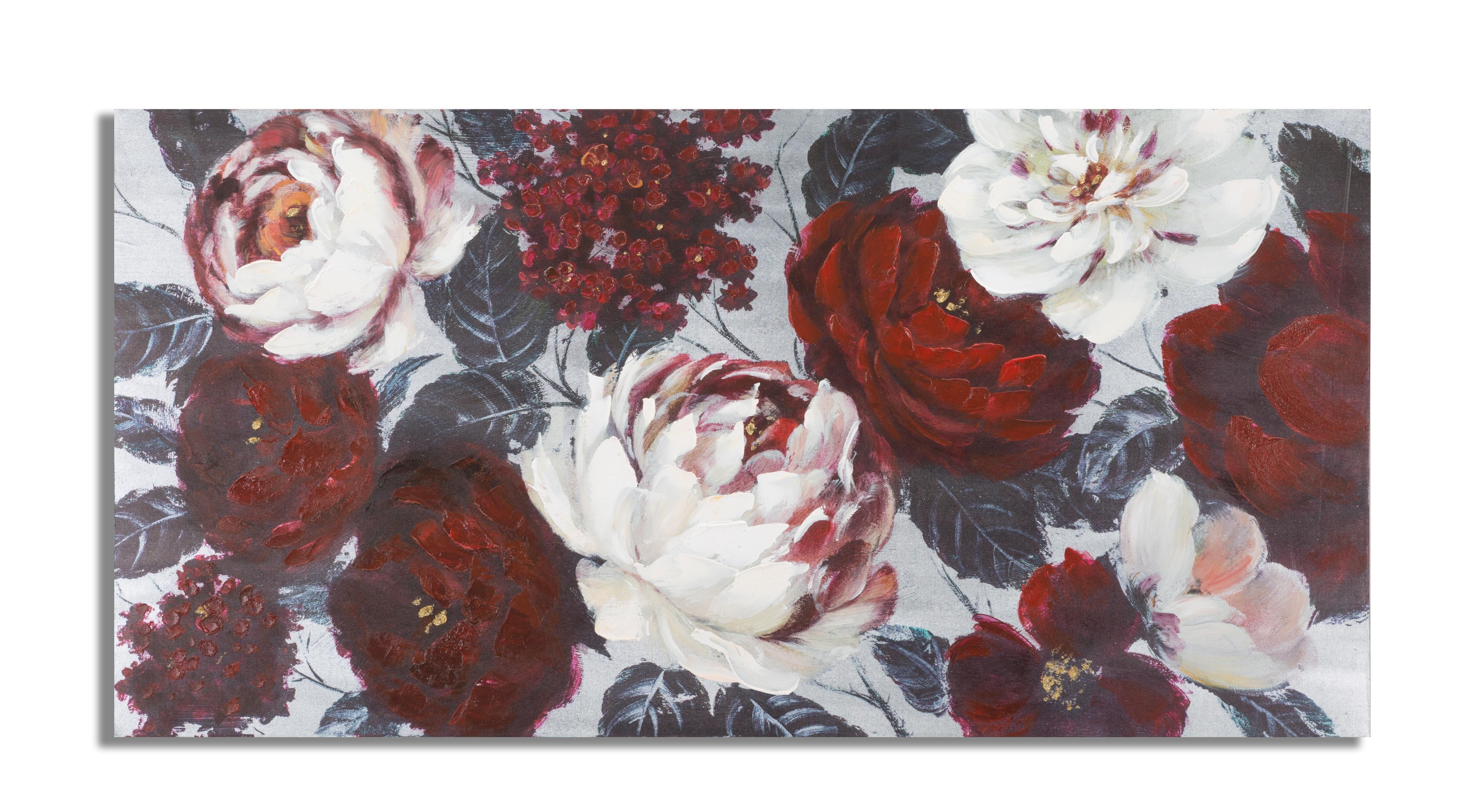 QUADRO MURALE FATTO A MANO FIORE BIANCO/ROSSO RETRO SCURO CM 120X3,7X60 D321230000