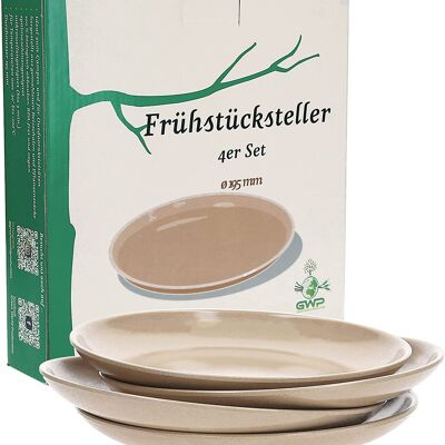 Teller aus Reishülse 20 cm 4er-Set - BPA-frei & lebensmittelecht | Picknick & Camping Geschirr | spülmaschinenfest und Mikrowellengeeignet