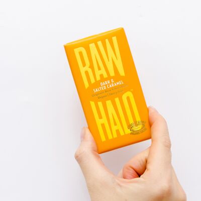 Barretta di cioccolato vegano biologico al caramello fondente e salato Raw Halo 35g