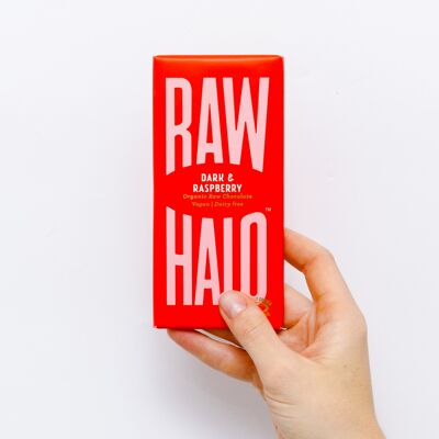 Raw Halo Dark & Raspberry Organischer veganer Schokoriegel 70g