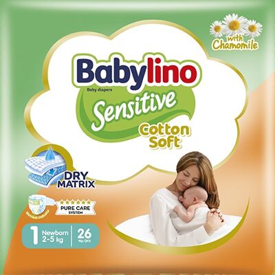 Babylino Sensitive Couches Nouveau-Né Taille 1, Nouveau-né (2-5Kg), 26 Unités