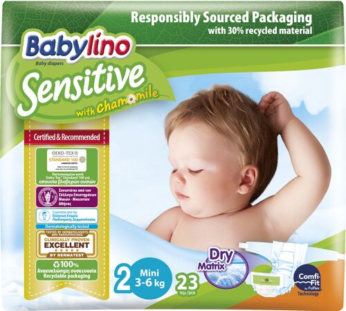 Babylino Sensitive Pannolini Neonato Taglia 2, Mini (3-6Kg), 23 Unità