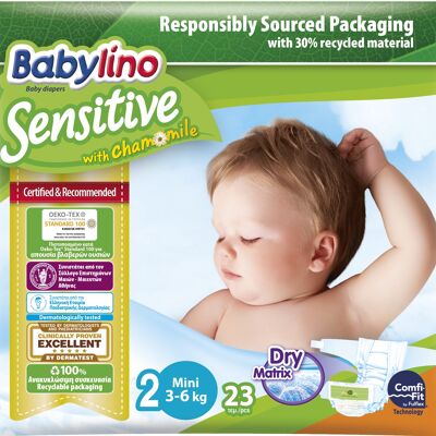 Babylino Sensitive Newborn Diapers Size 2, Mini (3-6Kg), 23 Units