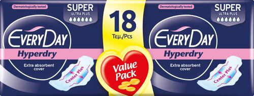 EveryDay HyperDry Assorbenti Super, assorbente ultra lungo con ali per flussi abbondanti, Confezione Risparmio.