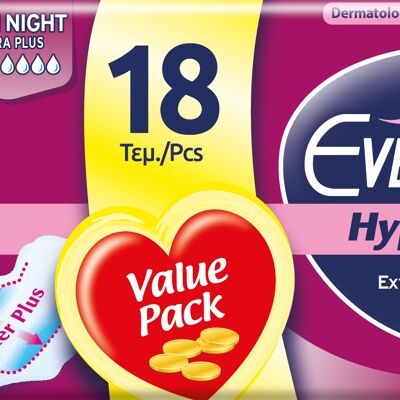 EveryDay HyperDry Absorbents Maxi-Nacht, Nachtabsorber mit Flügeln für die Nacht oder für sehr starke Blutungen, Economy Pack.