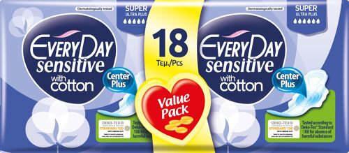 EveryDay Sensitive Assorbenti Super, assorbente ultra lungo con ali per flussi abbondanti, Confezione Risparmio.