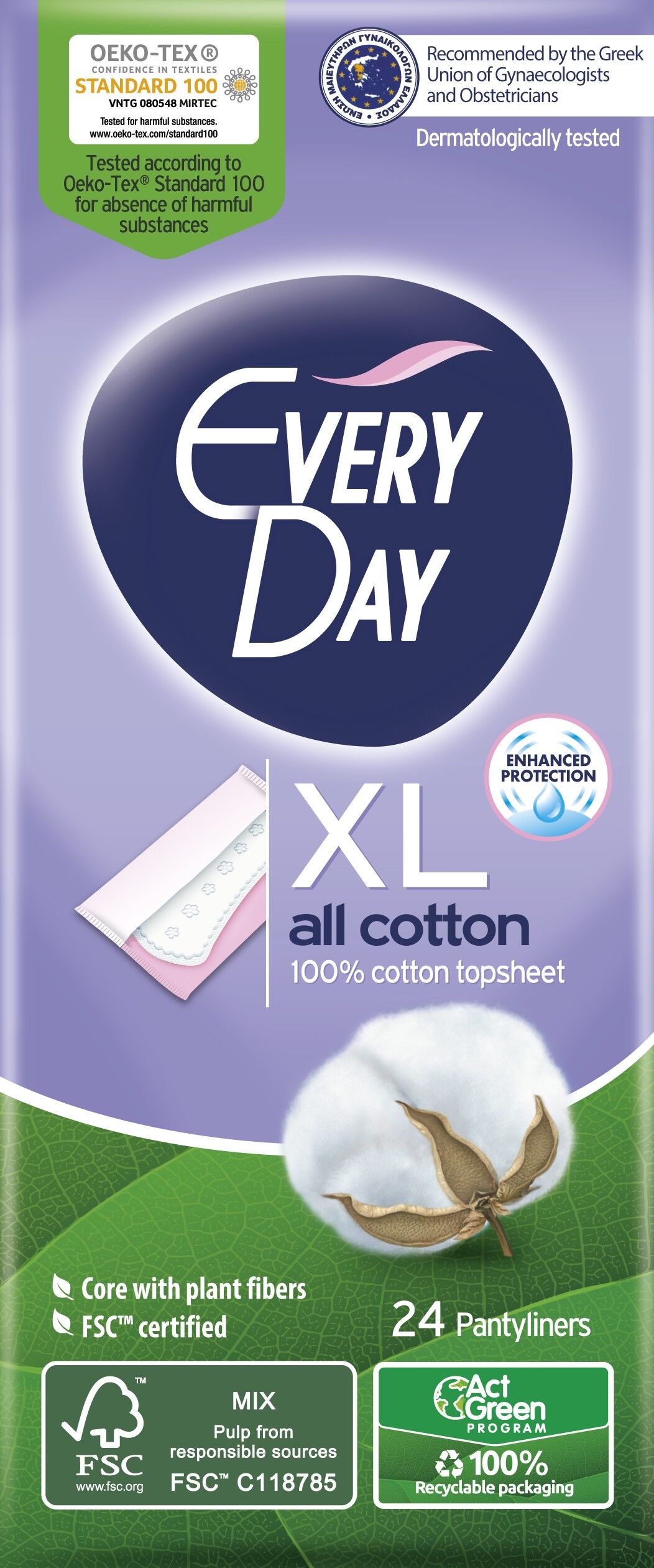 EveryDay Cotton Extra-Long, SalvaSlip femminile con filtrante 100% Cotone, 24 Unità