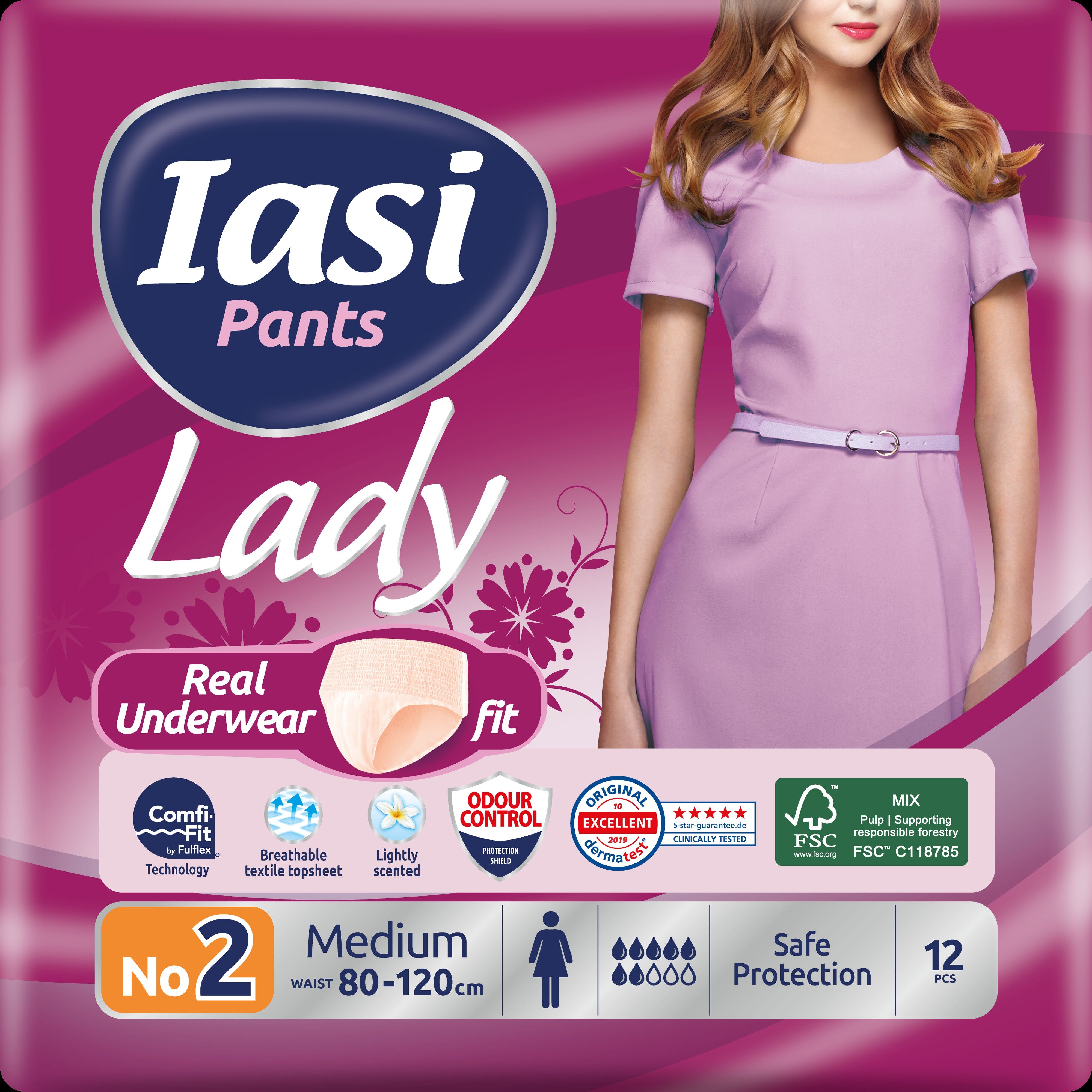 Pants IASI LADY Medium, Pannoloni a mutandina, Assorbenti incontinenza urinaria, 12 Unità