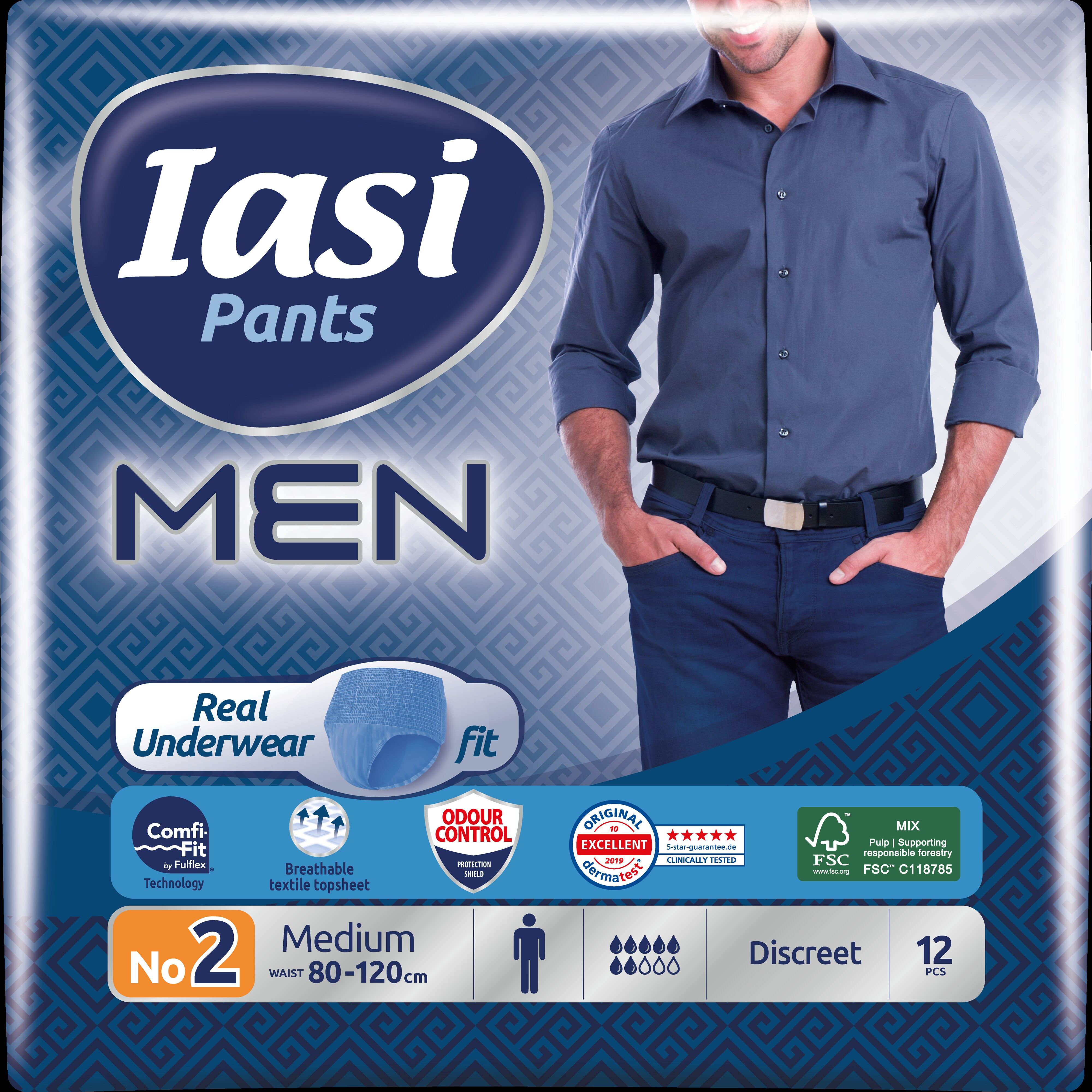 Pants IASI MEN Medium, Pannoloni a mutandina, Assorbenti incontinenza urinaria, 12 Unità