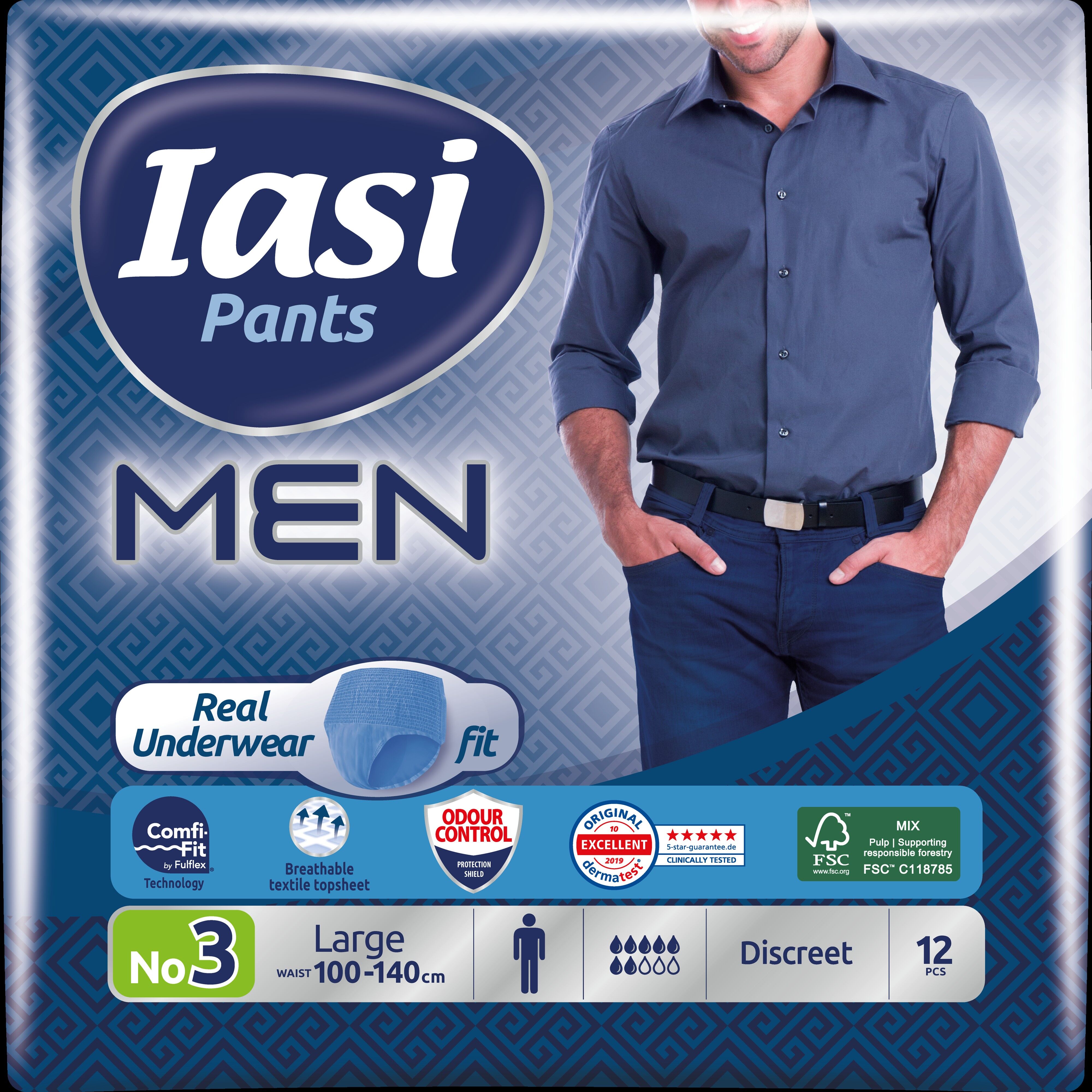 Pants IASI MEN Large, Pannoloni a mutandina, Assorbenti incontinenza urinaria, 12 Unità