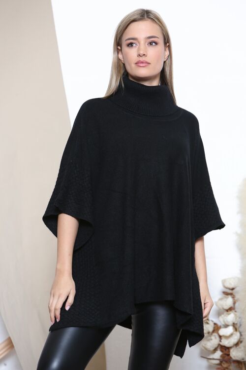 Black Woven texture turtle neck poncho