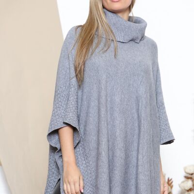 Grey Woven texture turtle neck poncho