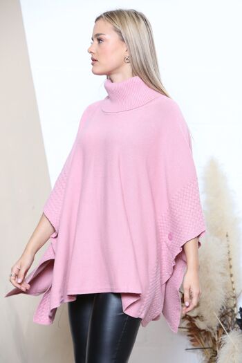 Poncho à col roulé texturé rose 2