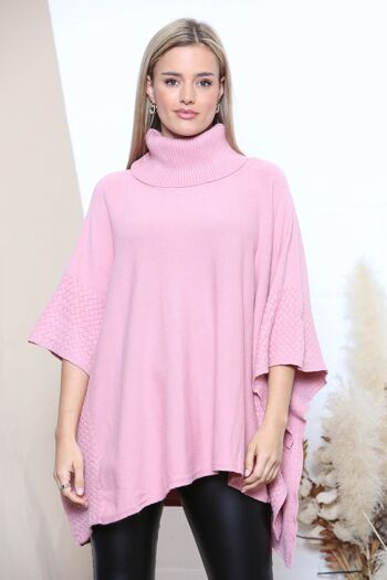 Poncho à col roulé texturé rose 4