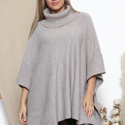 Taupe Woven texture turtle neck poncho