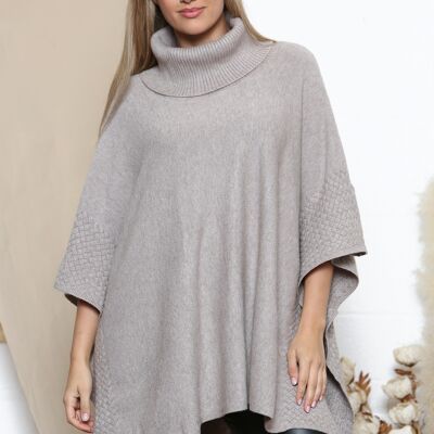 Poncho à col roulé texturé taupe