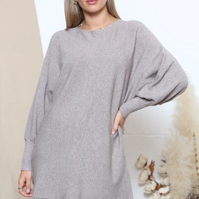 Taupe Frayed edge jumper with balloon sleeves