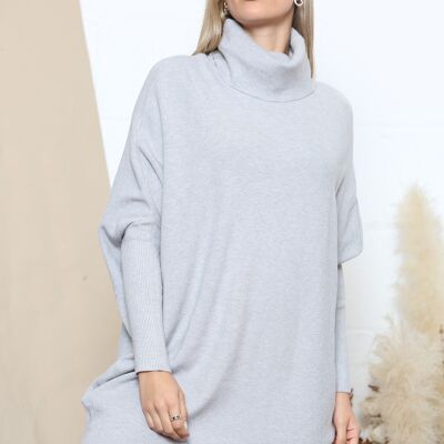 Grey Loose fit ribbed turtleneck batwing jumper