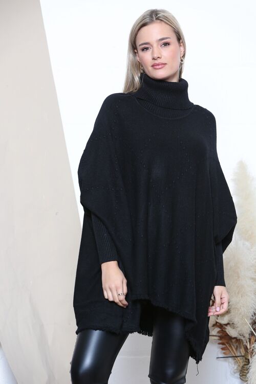 Black Diamond pattern frayed edge batwing jumper