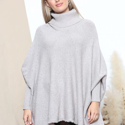 Pull chauve-souris à bords effilochés taupe motif losanges