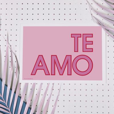 TE AMO; TYPOGRAPHIC PRINT - PINK - 30 x 40cm