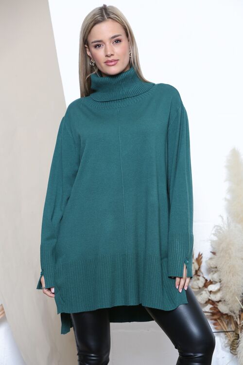 Green oversized ribbed trim turtle neck